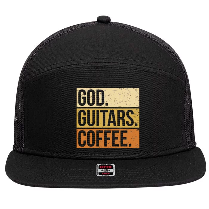 Christian Guitar Player Guitarist I God Guitars Coffee 7 Panel Mesh Trucker Snapback Hat