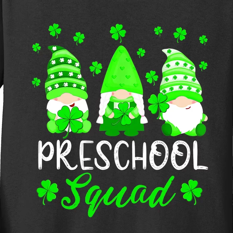 Cute Gnomes Preschool Squad Teacher St Patricks Day Outfit Kids Long Sleeve Shirt