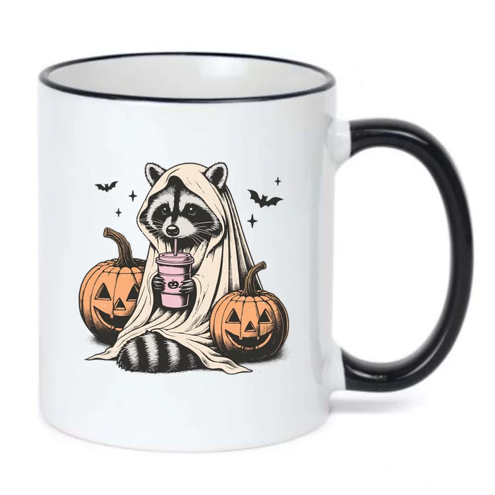 Cute Ghost Pumpkin Halloween Raccoon Costume Raccoon Lovers Black Color Changing Mug