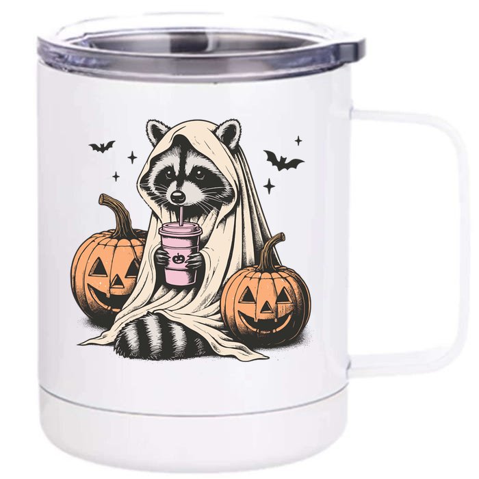 Cute Ghost Pumpkin Halloween Raccoon Costume Raccoon Lovers Front & Back 12oz Stainless Steel Tumbler Cup