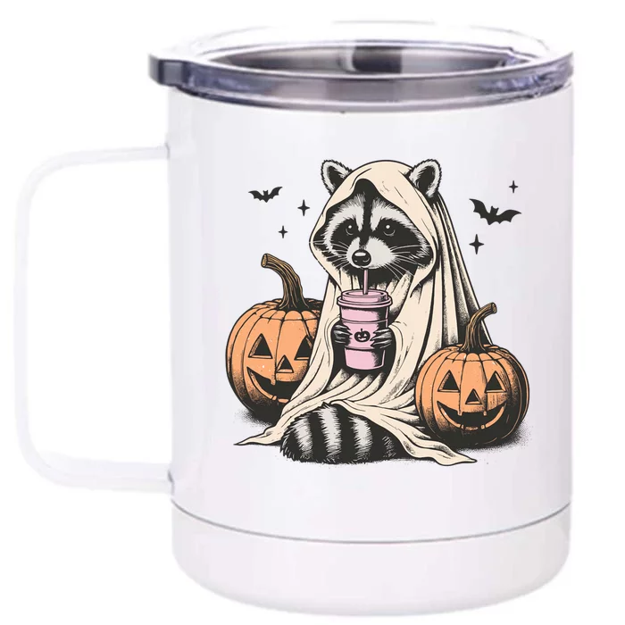 Cute Ghost Pumpkin Halloween Raccoon Costume Raccoon Lovers Front & Back 12oz Stainless Steel Tumbler Cup