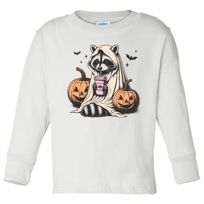 Cute Ghost Pumpkin Halloween Raccoon Costume Raccoon Lovers Toddler Long Sleeve Shirt