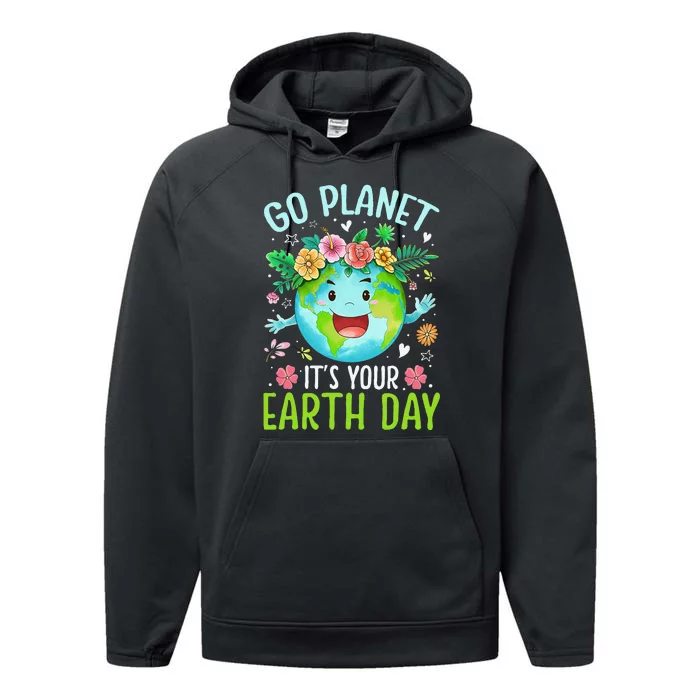 Cute Go Planet Its Your Earth Birthday Day 2024 Teacher Performance Fleece Hoodie