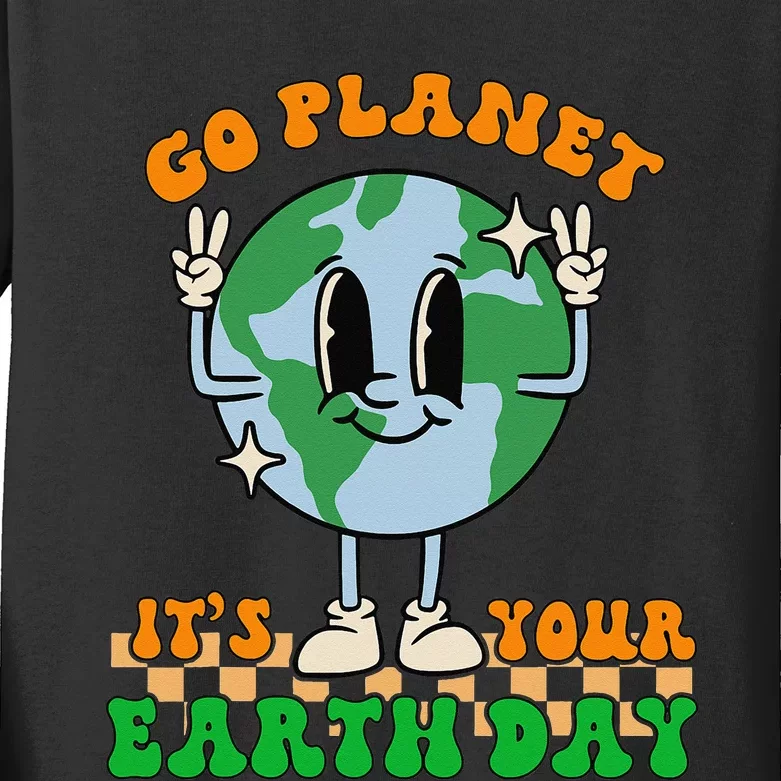 Cute Go Planet Its Your Earth Day Peace Groovy Kids Long Sleeve Shirt