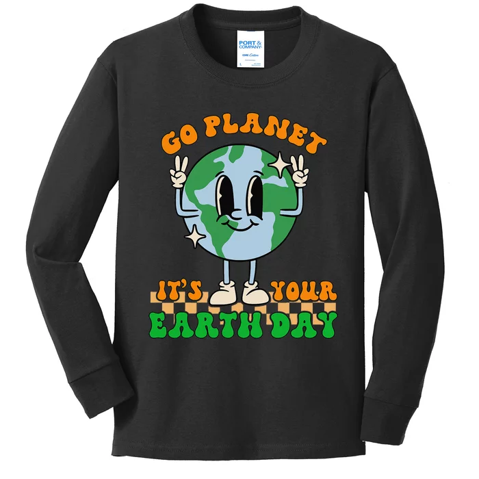 Cute Go Planet Its Your Earth Day Peace Groovy Kids Long Sleeve Shirt