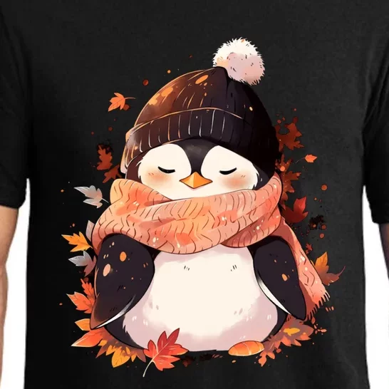 Cute Gift Penguin Autumn Fall Leaves Thanksgiving Pajama Set