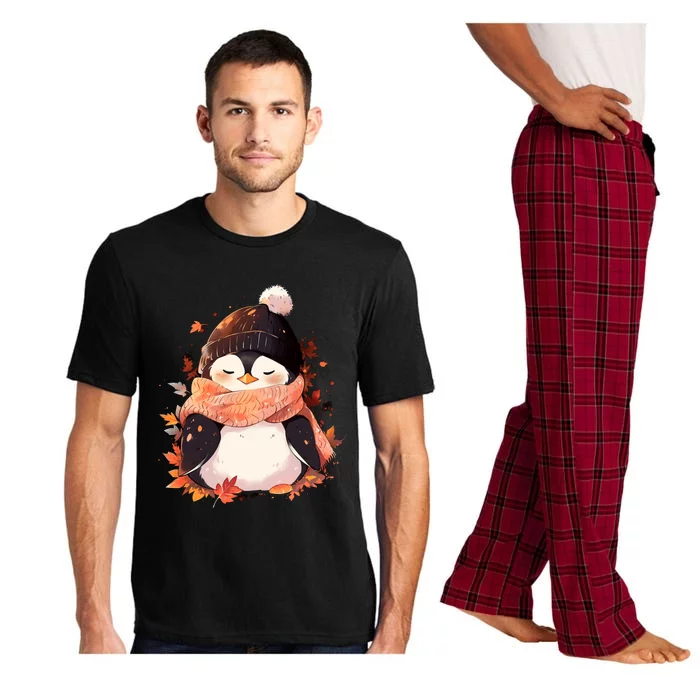 Cute Gift Penguin Autumn Fall Leaves Thanksgiving Pajama Set