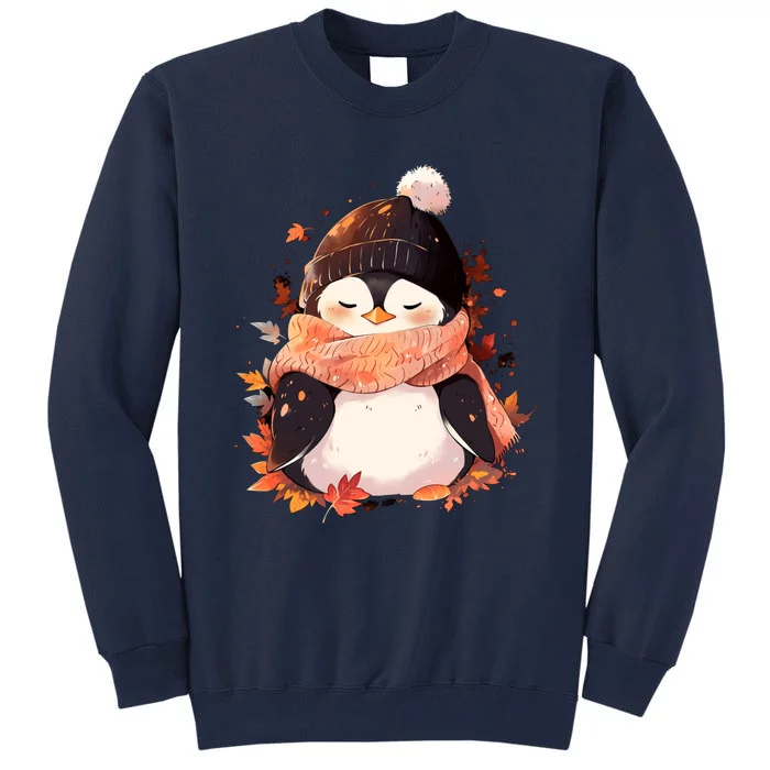 Cute Gift Penguin Autumn Fall Leaves Thanksgiving Tall Sweatshirt