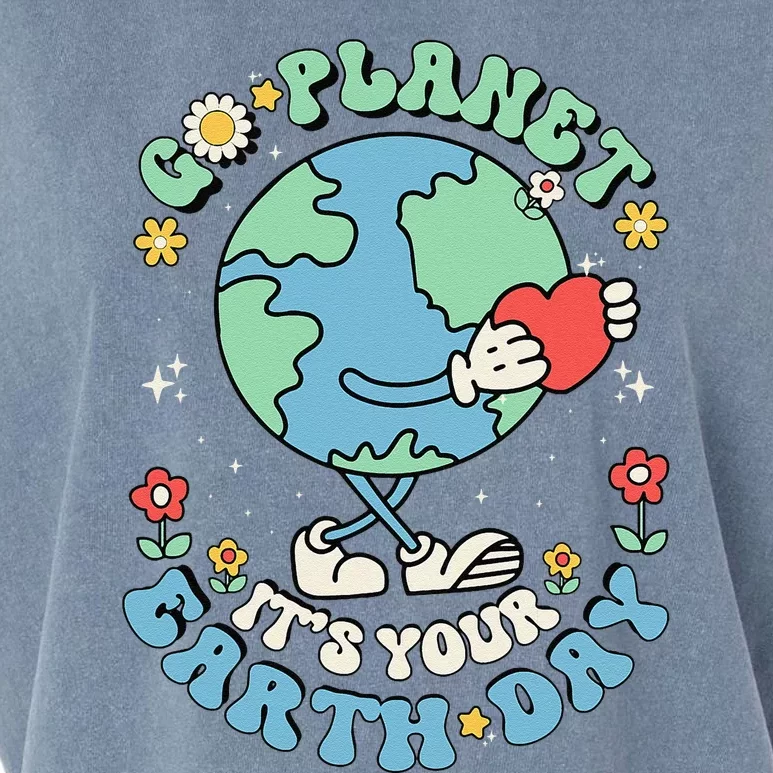 Cute Go Planet Its Your Earth Day 2024 Teacher Groovy Garment-Dyed Women's Muscle Tee