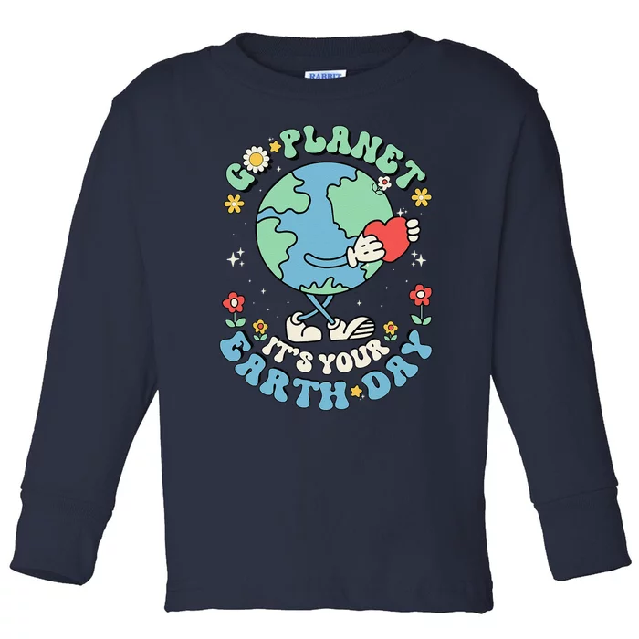 Cute Go Planet Its Your Earth Day 2024 Teacher Groovy Toddler Long Sleeve Shirt