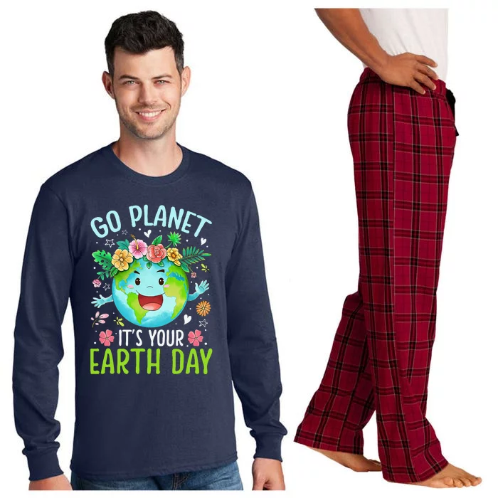 Cute Go Planet Its Your Earth Birthday Day 2024 Teacher Long Sleeve Pajama Set