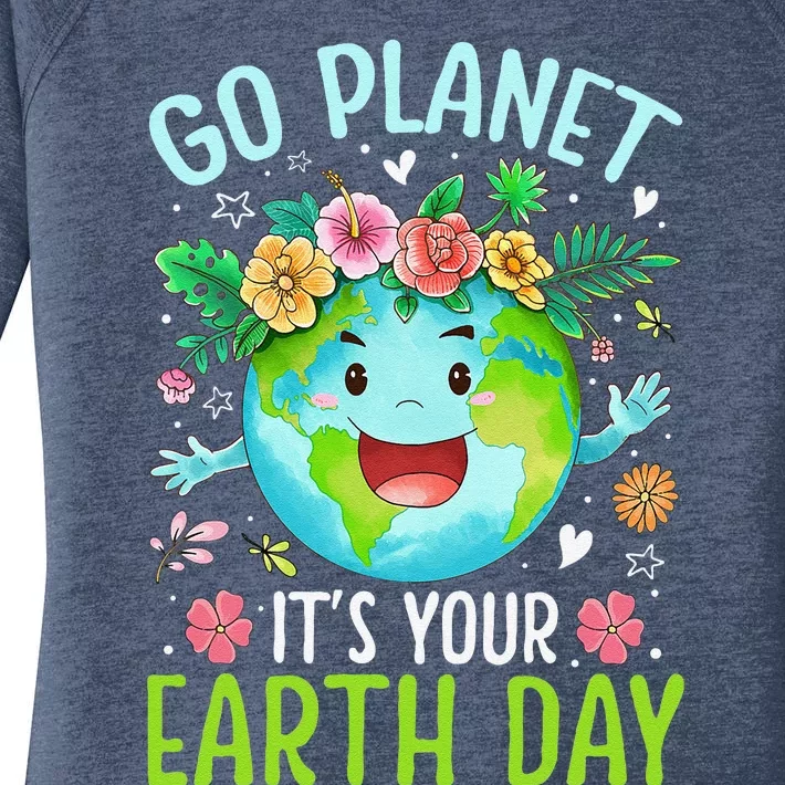 Cute Go Planet Its Your Earth Birthday Day 2024 Teacher Women's Perfect Tri Tunic Long Sleeve Shirt