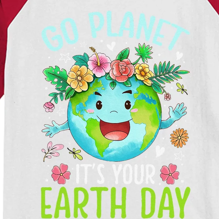 Cute Go Planet Its Your Earth Birthday Day 2024 Teacher Kids Colorblock Raglan Jersey