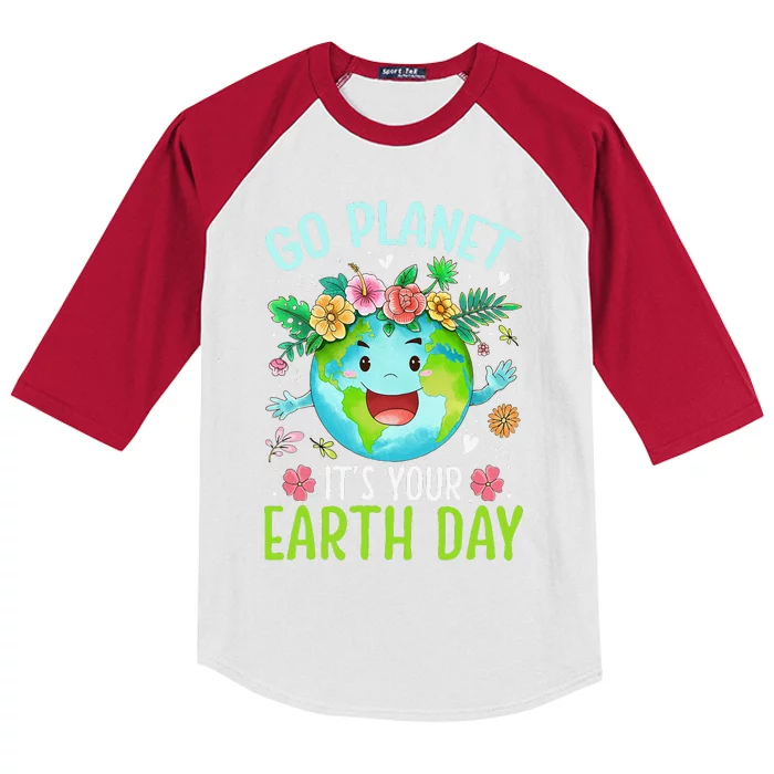 Cute Go Planet Its Your Earth Birthday Day 2024 Teacher Kids Colorblock Raglan Jersey