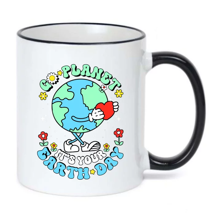 Cute Go Planet Its Your Earth Day 2024 Teacher Groovy Black Color Changing Mug