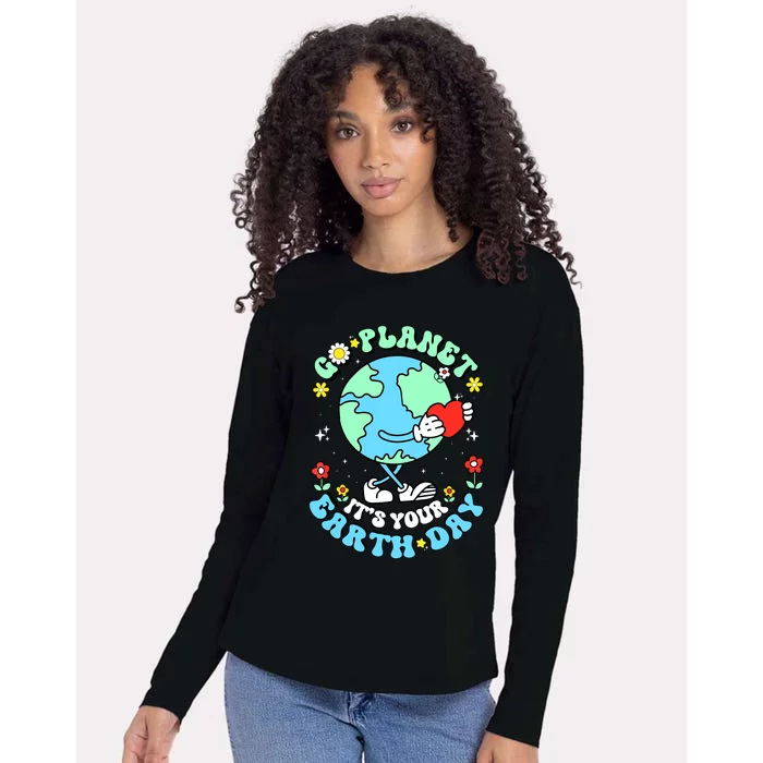 Cute Go Planet Its Your Earth Day 2024 Teacher Groovy Womens Cotton Relaxed Long Sleeve T-Shirt