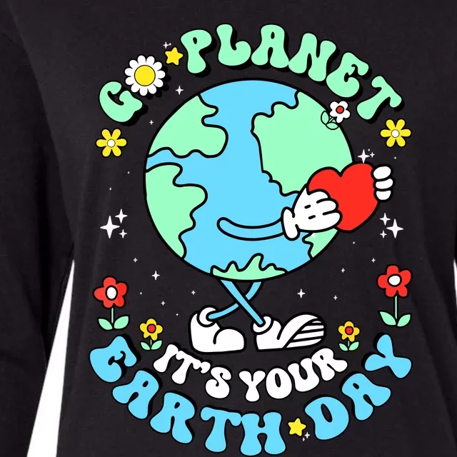 Cute Go Planet Its Your Earth Day 2024 Teacher Groovy Womens Cotton Relaxed Long Sleeve T-Shirt