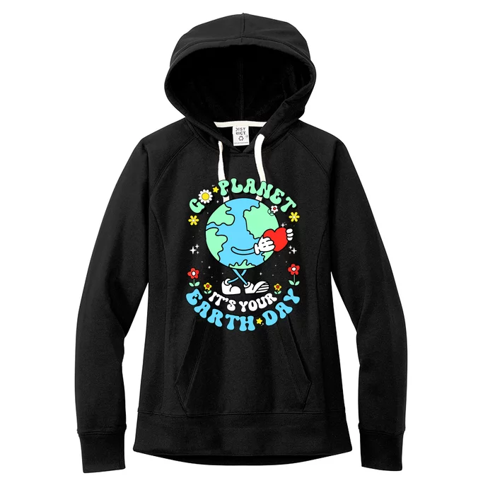 Cute Go Planet Its Your Earth Day 2024 Teacher Groovy Women's Fleece Hoodie