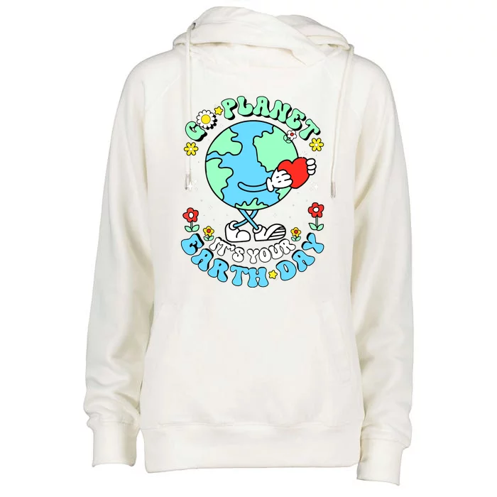 Cute Go Planet Its Your Earth Day 2024 Teacher Groovy Womens Funnel Neck Pullover Hood