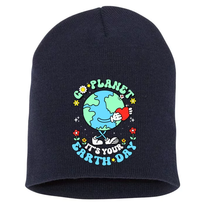 Cute Go Planet Its Your Earth Day 2024 Teacher Groovy Short Acrylic Beanie