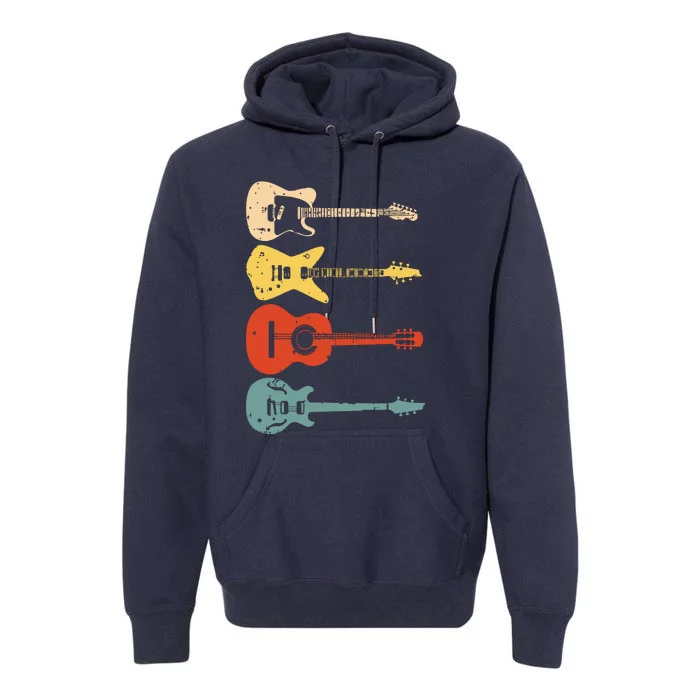 Cool Guitar Players Art Men Women Vintage Acoustic Guitarist Premium Hoodie