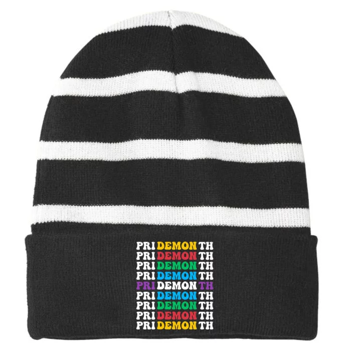 Colorful Gay Pride LGBT June Month Pride Month Demon Striped Beanie with Solid Band