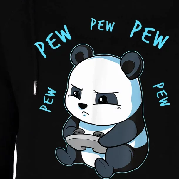 Cute Gaming Panda Pew Video Game Computer Player Womens Funnel Neck Pullover Hood