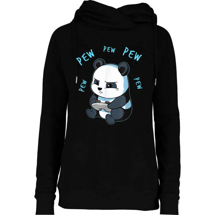 Cute Gaming Panda Pew Video Game Computer Player Womens Funnel Neck Pullover Hood