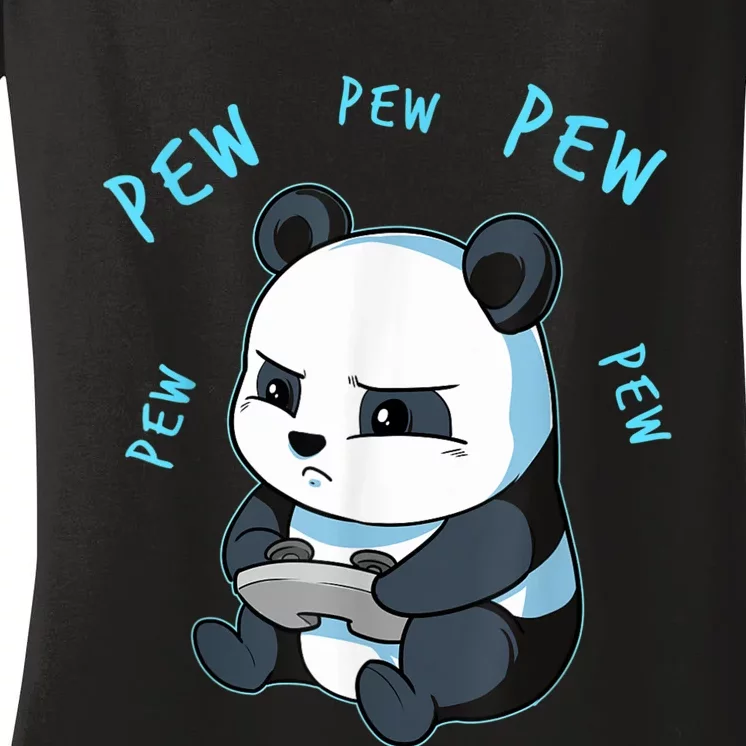 Cute Gaming Panda Pew Video Game Computer Player Women's V-Neck T-Shirt