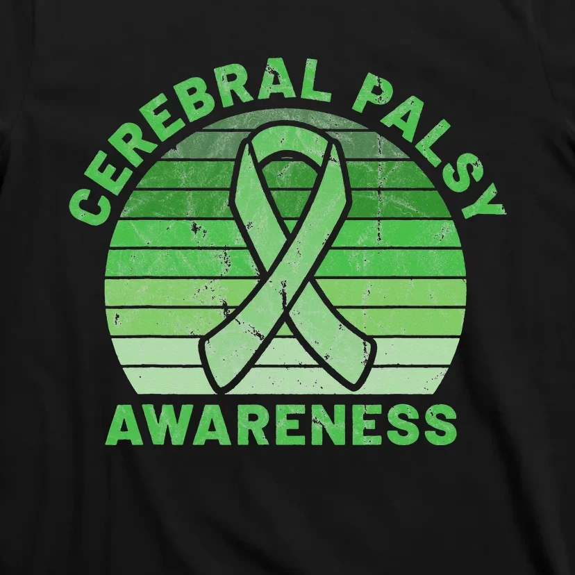 CP Green Ribbon Retro Sunset Cerebral Palsy Awareness T-Shirt