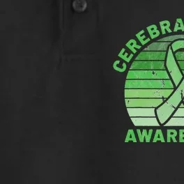 CP Green Ribbon Retro Sunset Cerebral Palsy Awareness Dry Zone Grid Performance Polo