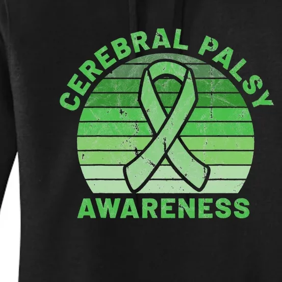 CP Green Ribbon Retro Sunset Cerebral Palsy Awareness Women's Pullover Hoodie