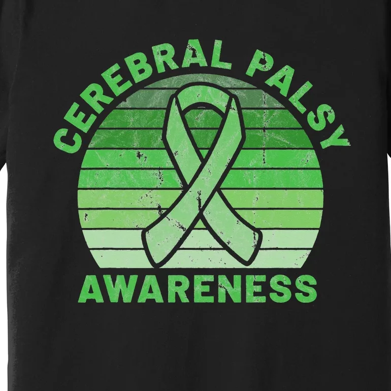 CP Green Ribbon Retro Sunset Cerebral Palsy Awareness Premium T-Shirt