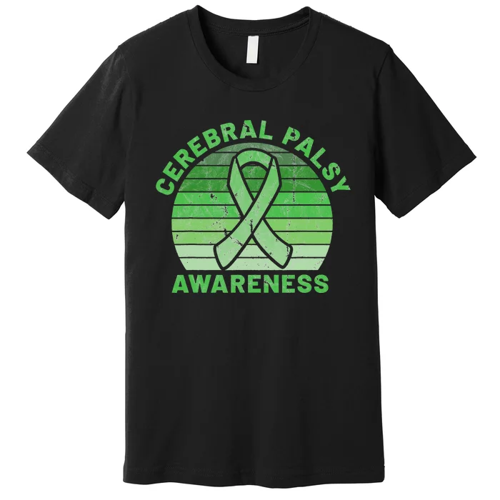 CP Green Ribbon Retro Sunset Cerebral Palsy Awareness Premium T-Shirt