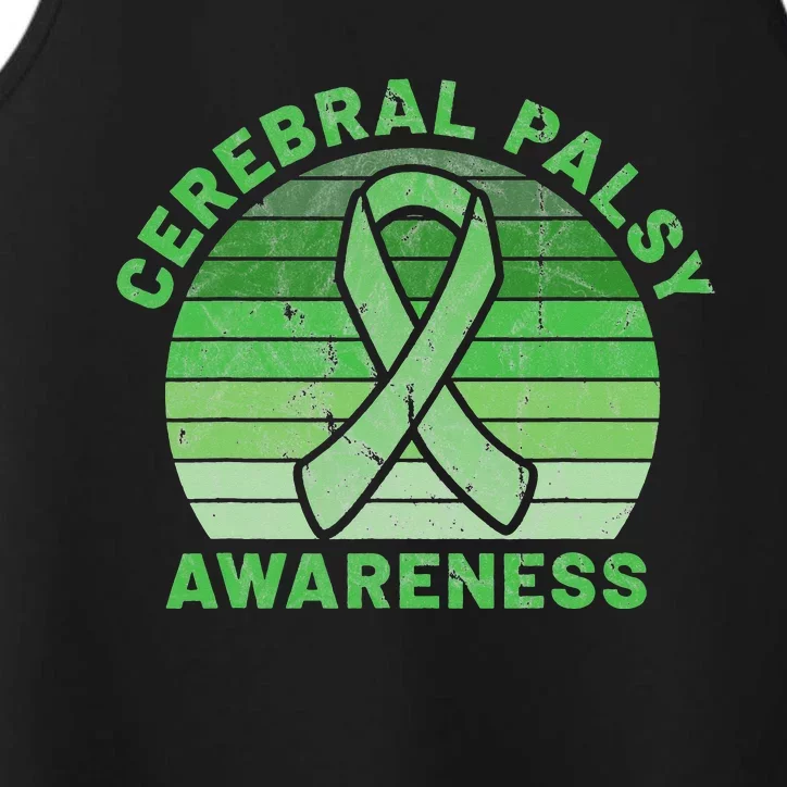 CP Green Ribbon Retro Sunset Cerebral Palsy Awareness Performance Tank