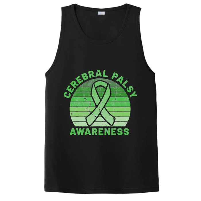 CP Green Ribbon Retro Sunset Cerebral Palsy Awareness Performance Tank