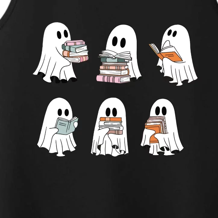 Cute Ghost Reading Librarian Teacher Halloween Book Lover Performance Tank