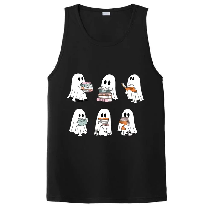 Cute Ghost Reading Librarian Teacher Halloween Book Lover Performance Tank