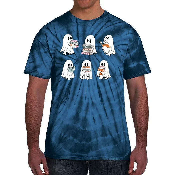 Cute Ghost Reading Librarian Teacher Halloween Book Lover Tie-Dye T-Shirt