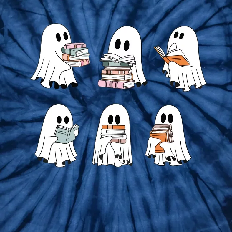 Cute Ghost Reading Librarian Teacher Halloween Book Lover Tie-Dye T-Shirt