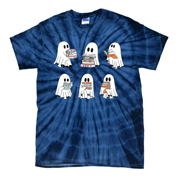 Cute Ghost Reading Librarian Teacher Halloween Book Lover Tie-Dye T-Shirt