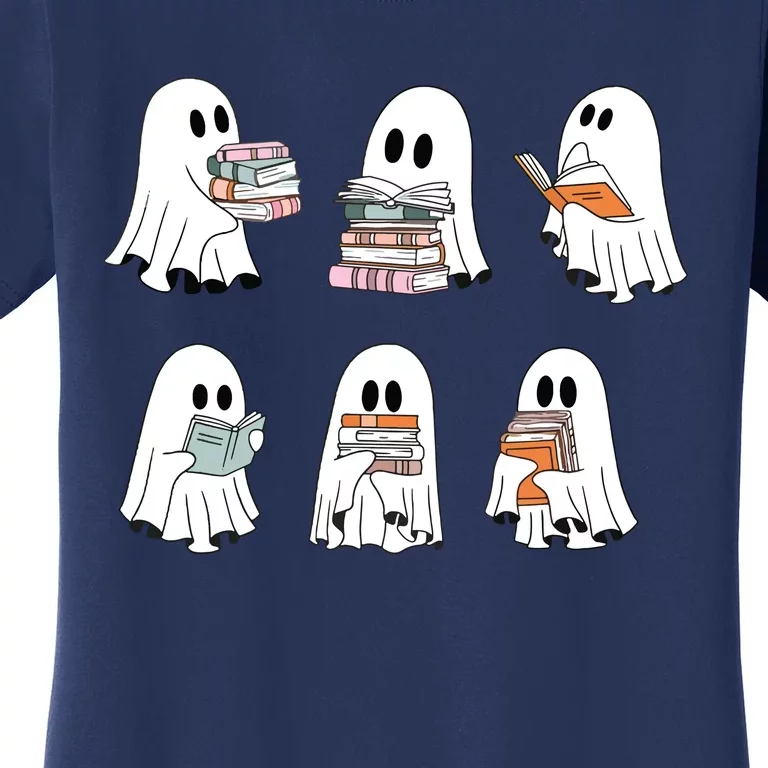 Cute Ghost Reading Librarian Teacher Halloween Book Lover Women's T-Shirt