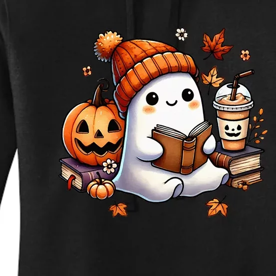 Cute Ghost Reading Book Lovers Halloween Ghost Coffee Women Women's Pullover Hoodie