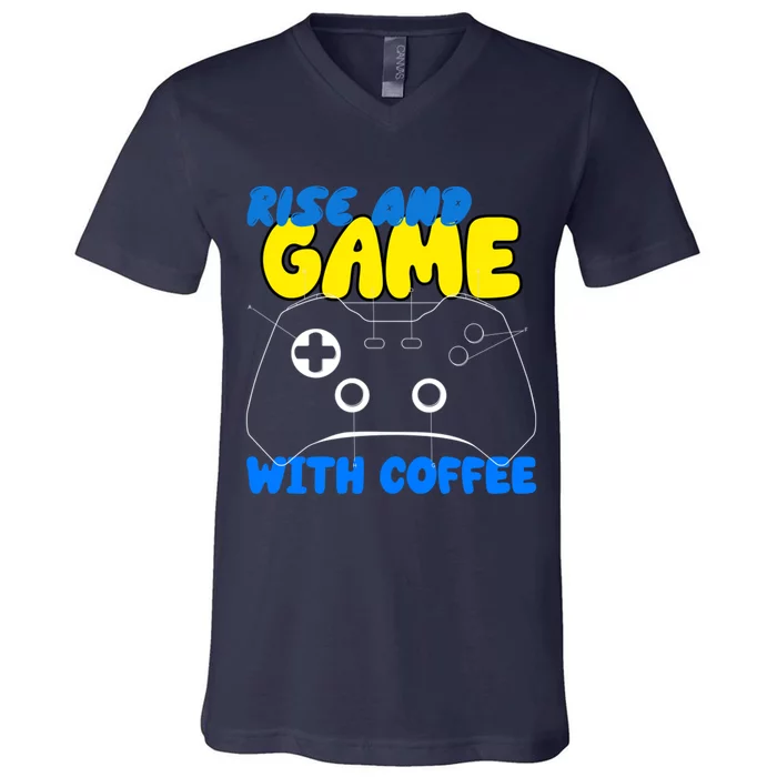 Coffee Gaming Rise And Game With Coffee V-Neck T-Shirt