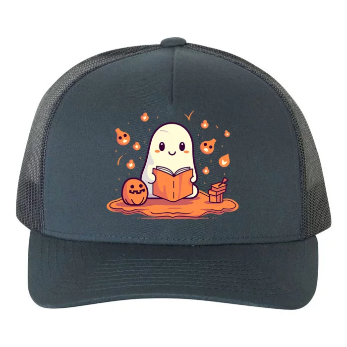 Cute Ghost Reading Books Gift Yupoong Adult 5-Panel Trucker Hat