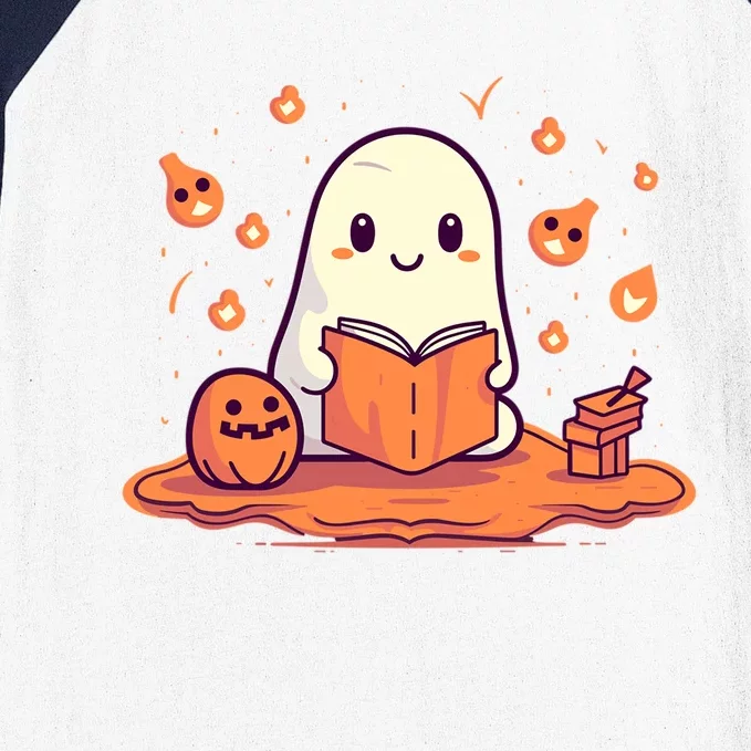 Cute Ghost Reading Books Gift Baseball Sleeve Shirt