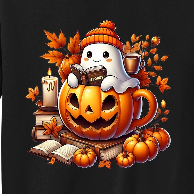 Cute Ghost Reading Book Lovers Halloween Autumn Ghost Coffee Sweatshirt