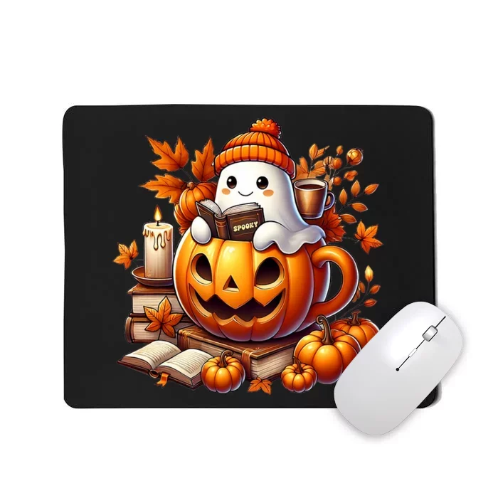 Cute Ghost Reading Book Lovers Halloween Autumn Ghost Coffee Mousepad