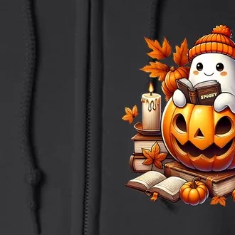 Cute Ghost Reading Book Lovers Halloween Autumn Ghost Coffee Full Zip Hoodie