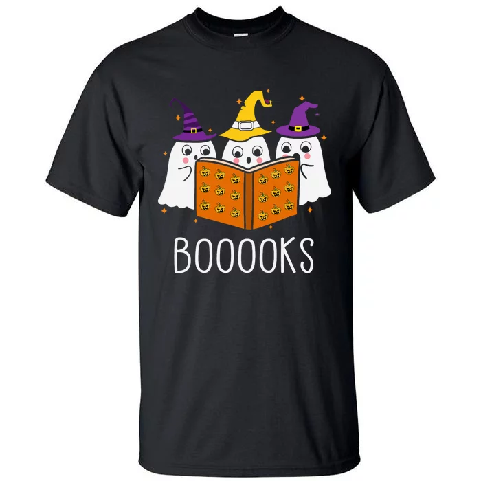 Cute Ghost Reading Library Books Halloween Teacher Tall T-Shirt